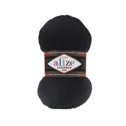 Lanagold Fine (Alize) 60 черный, пряжа 100г