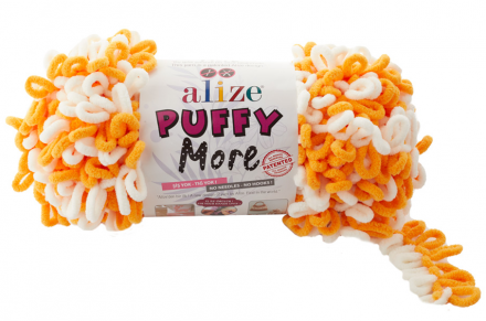 Puffy More (Alize) 6360 белый желтый, пряжа 150г