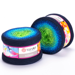 Flowers (Yarnart) 300 т.синий-василек-зеленый, пряжа 250г