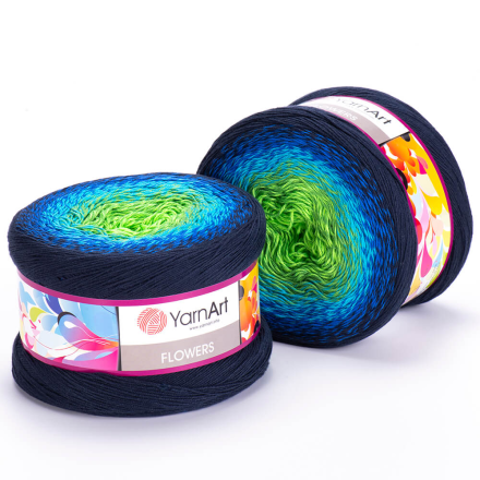 Flowers (Yarnart) 300 т.синий-василек-зеленый, пряжа 250г