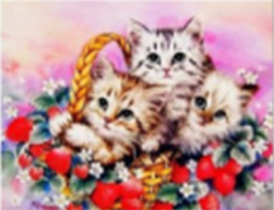 HB651 &quot;Корзинка с котятами&quot; алмазная мозаика