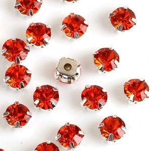 Стразы в цапах (шатоны) Orange red в серебряном цапе 4мм 20шт