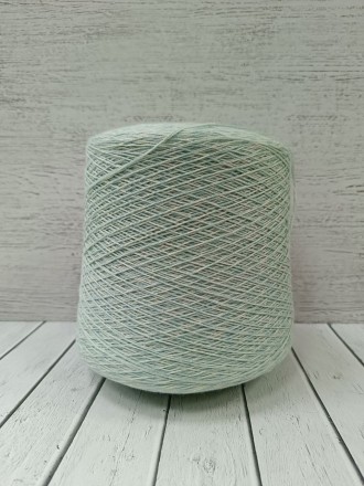 Cottone Cashmere () белый-мята, пряжа бобинная итальянская 1г