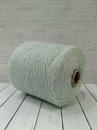 Cottone Cashmere () белый-мята, пряжа бобинная итальянская 1г