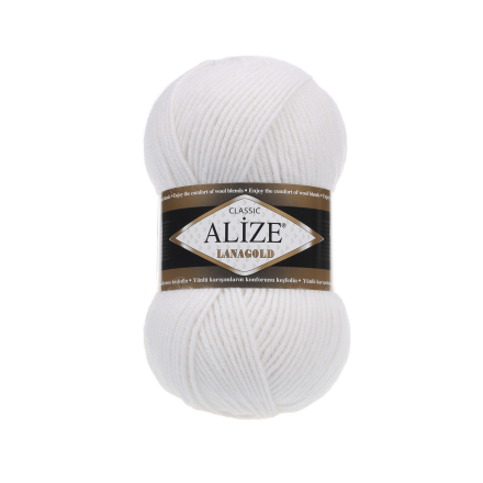 Lanagold (Alize) 55 белый, пряжа 100г