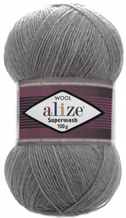 Superwash Wool (Alize) 21 серый меланж, пряжа 100г