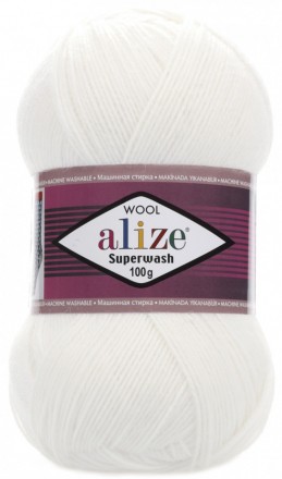 Superwash Wool (Alize) 55 белый, пряжа 100г