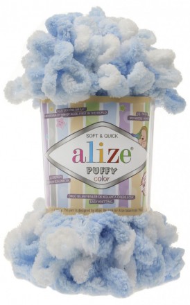 Puffy Color (Alize) 5865 бело-голубой, пряжа 100г