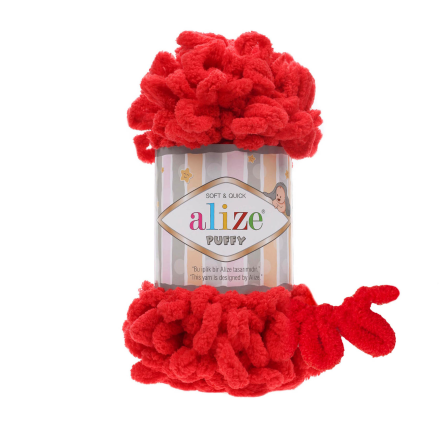 Puffy (Alize) 56 красный, пряжа 100г