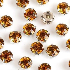 Стразы в цапах (шатоны) Golden yellow в серебряном цапе 4мм 20шт