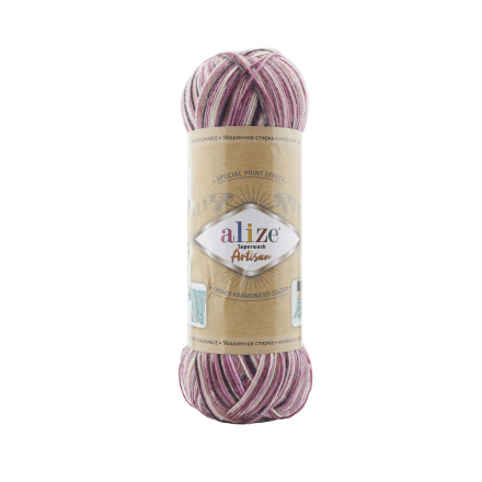 Superwash Artisan (Alize) 9011 брусничный принт, пряжа 100г