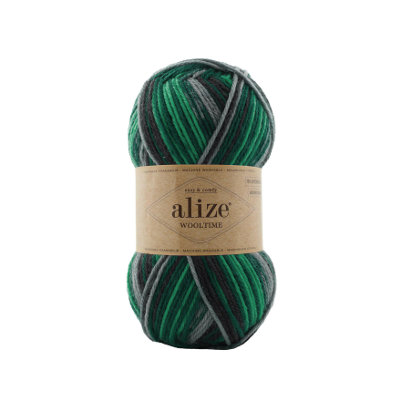Wooltime (Alize) 11012 изумрудный принт, пряжа 100г