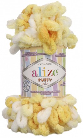 Puffy Color (Alize) 5921 бело-желтый, пряжа 100г