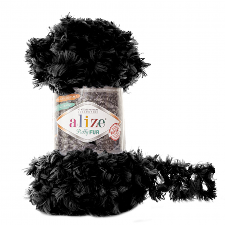 Puffy Fur (Alize) 6101 черный, пряжа 100г