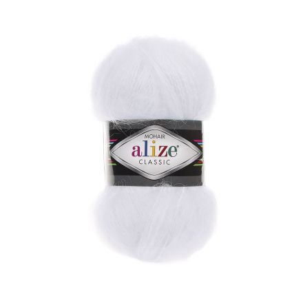 Mohair classik (Alize) 55 белый, пряжа 100г