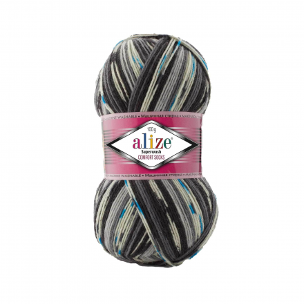 Superwash Wool (Alize) 7650 серый принт, пряжа 100г