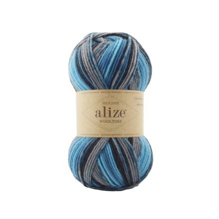 Wooltime (Alize) 11017 бирюза принт, пряжа 100г