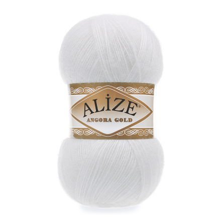 Angora Gold (Alize) 55 белый, пряжа 100г