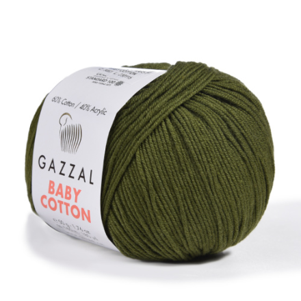 Baby Cotton (Gazzal) 3463 хаки, пряжа 50г