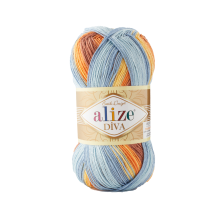 Diva Batik (Alize) 7647 бирюза-желтый-рыжий, пряжа 100г