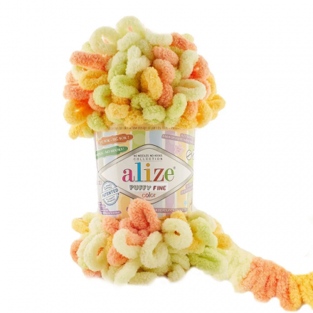 Puffy Fine Color (Alize) 6313 салат-желтый-персик, пряжа 100г