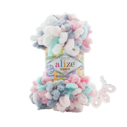 Puffy Color (Alize) 6529 мята-серый-голубой, пряжа 100г