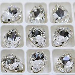 Страз в цапе 3003-101 Crystal в серебряном цапе, капля 10х7 мм