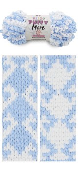 Puffy More (Alize) 6266 нежно голубой-белый, пряжа 150г