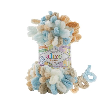Puffy Color (Alize) 6530 беж-белый-голубой, пряжа 100г