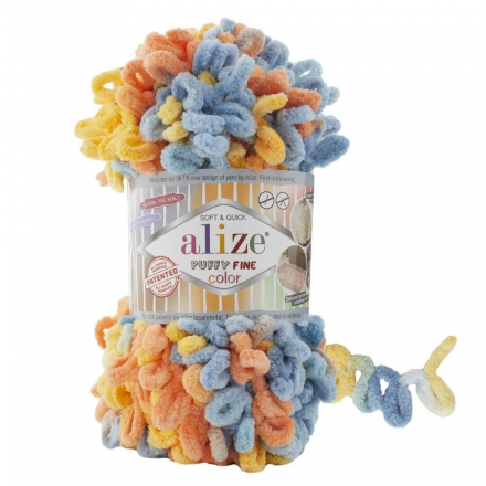 Puffy Fine Color (Alize) 6314 голубой-желтый, пряжа 100г