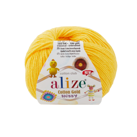 Cotton Gold Hobby New (Alize) 216 канарейка, пряжа 50г