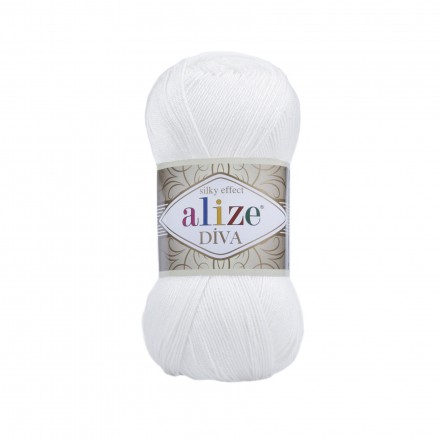 Diva (Alize) 55 белый, пряжа 100г