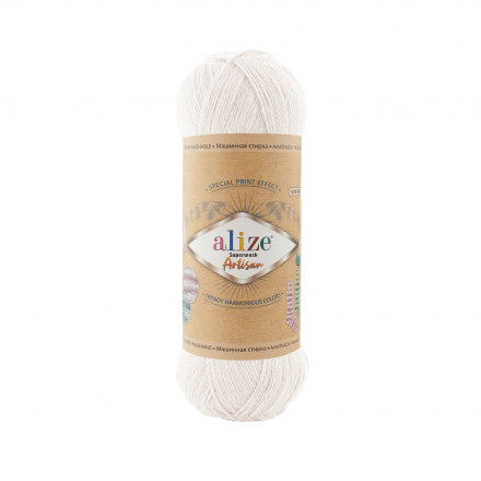 Superwash Artisan (Alize) 55 белый, пряжа 100г