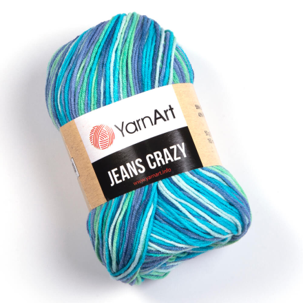 Jeans Crazy (Yarnart) 7204 бирюзовый принт, пряжа 50г