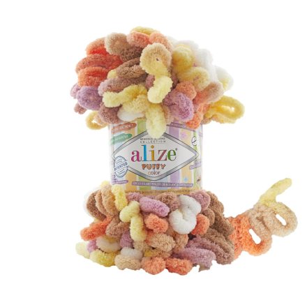 Puffy Color (Alize) 6531 белый-сирень-оранж, пряжа 100г