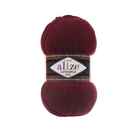 Lanagold Fine (Alize) 57 бордо, пряжа 100г