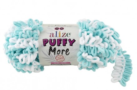 Puffy More (Alize) 6269 мята-белый, пряжа 150г