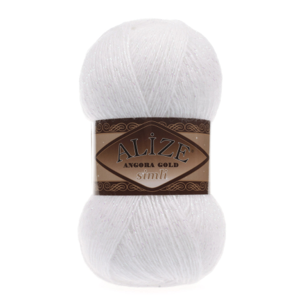 Angora Gold Simli (Alize) 55 белый, пряжа 100г