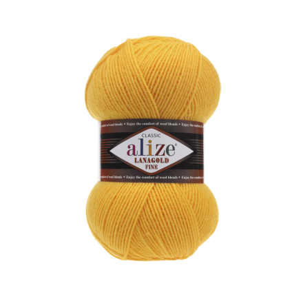 Lanagold Fine (Alize) 216 желтый, пряжа 100г