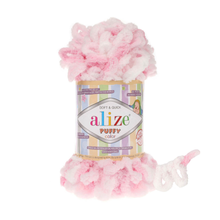 Puffy Color (Alize) 5863 розово-белый, пряжа 100г