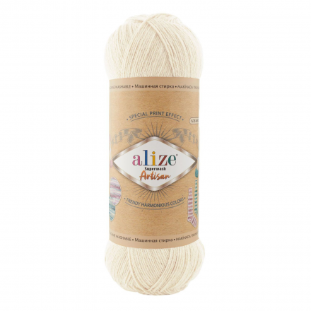 Superwash Artisan (Alize) 01 кремовый, пряжа 100г