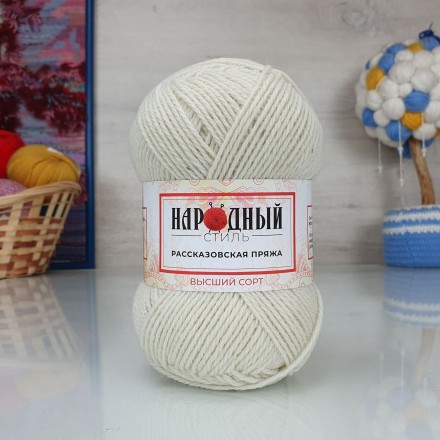 Овечья полугрубая (Рассказовская) 001 белый, пряжа 100г