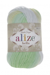 Bella batik (Alize) 2131 зеленый-желтый-белый, пряжа 100г