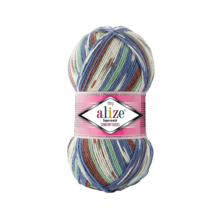 Superwash Wool (Alize) 7653 синий принт, пряжа 100г