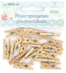 MPD-16 декоративные прищепки, цв.натуральное дерево 18шт