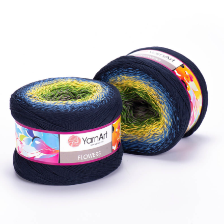 Flowers (Yarnart) 250 салат-лимон-синий, пряжа 250г