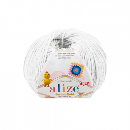 Cotton Gold Hobby New (Alize) 55 белый, пряжа 50г