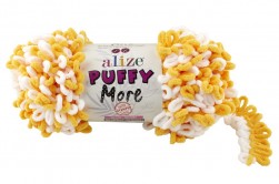 Puffy More (Alize) 6282 желтый-белый, пряжа 150г
