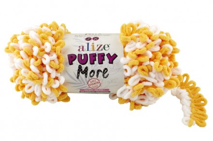 Puffy More (Alize) 6282 желтый-белый, пряжа 150г