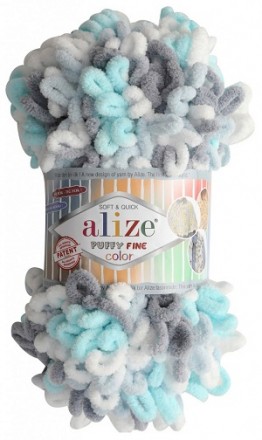 Puffy Fine Color (Alize) 5939 мята серый, пряжа 100г